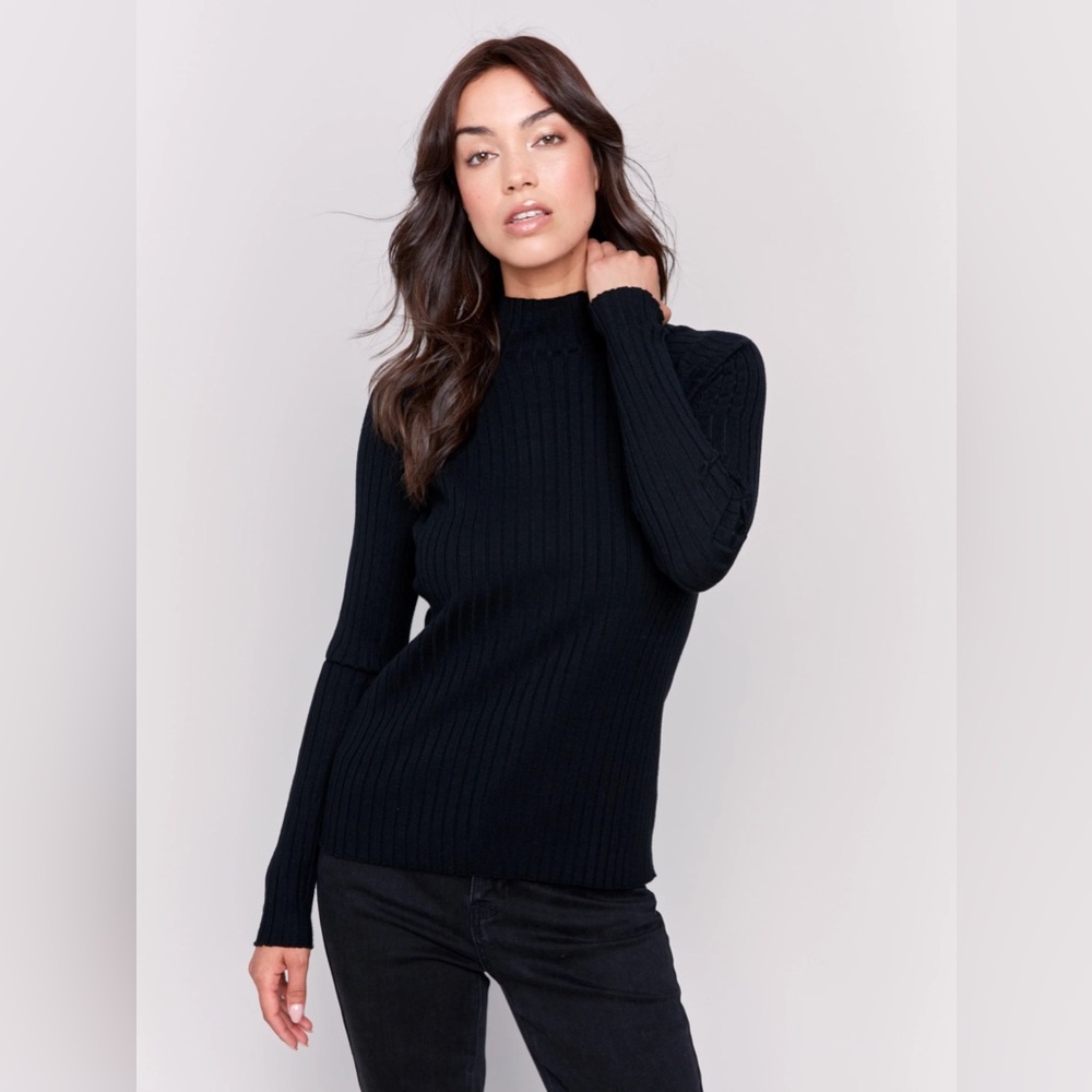 Top Shop Black Ribbed Knit Mock Neck Sweater